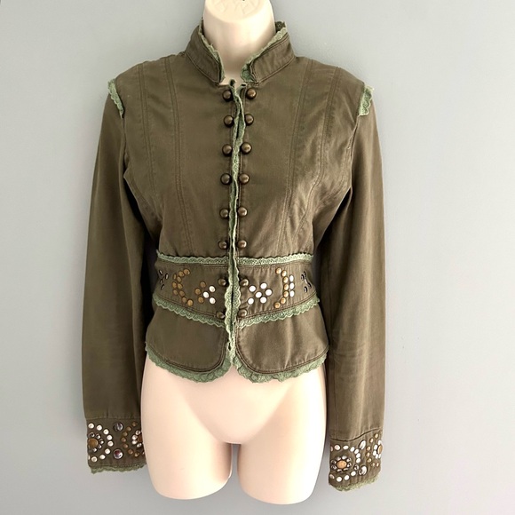 Miss Me Jackets & Blazers - Miss Me Y2K Green Military-Style Studded Army Green Jacket Size Medium